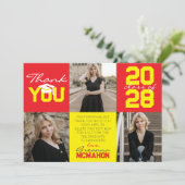 Red & Yellow 3 Foto Abschluss Vielen Dank Einladung (Stehend Vorderseite)