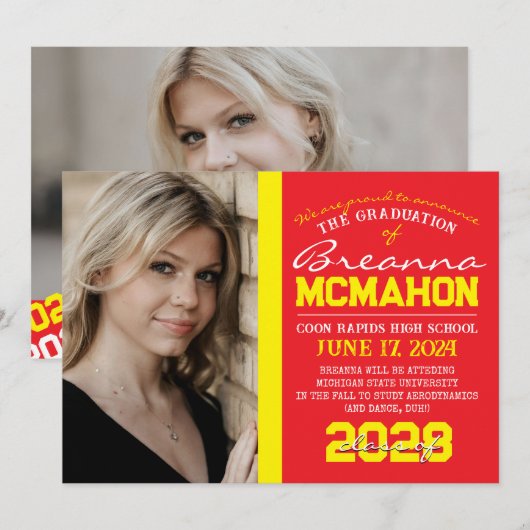 Red & Yellow Abschluss 2 Foto Ankündigung (Vorne/Hinten)