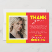 Red & Yellow Abschluss 2 Foto Dankeschön Karte (Vorderseite)