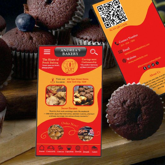 Red Yellow Bakery Branding Logo QR Professional Visitenkarte