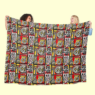 Red Yellow Black Abstrakt African Tribal Geometric Fleecedecke