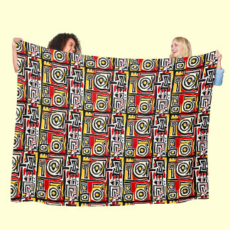 Red Yellow Black Abstrakt African Tribal Geometric Fleecedecke