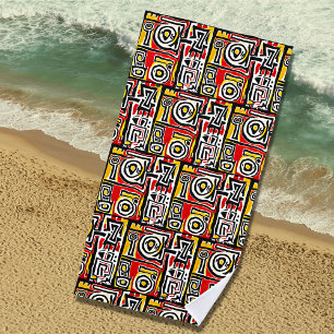 Red Yellow Black Abstrakt African Tribal Geometric Strandtuch