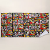 Red Yellow Black Abstrakt African Tribal Geometric Strandtuch (Vorderseite)