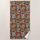 Red Yellow Black Abstrakt African Tribal Geometric Strandtuch (Vorderseite)