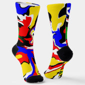 Red, Yellow, Black, Blue and Green Swirls Socken (Gewinkelt)