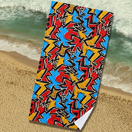 Red Yellow Black Graffiti auf Blue Strandtuch