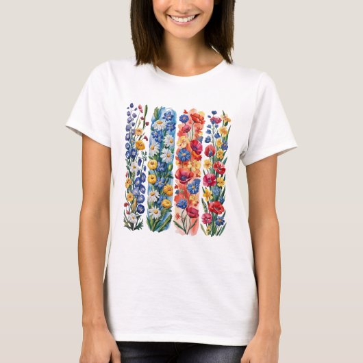 RED YELLOW BLUE WHITE PRETTY WILDFLOWERS T-Shirt (Vorderseite)
