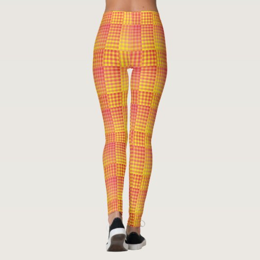 Red Yellow Checker Abstract Pattern Leggings (Rückseite)
