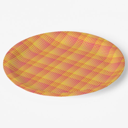 Red Yellow Checker Abstract Pattern Pappteller (Schrägansicht)