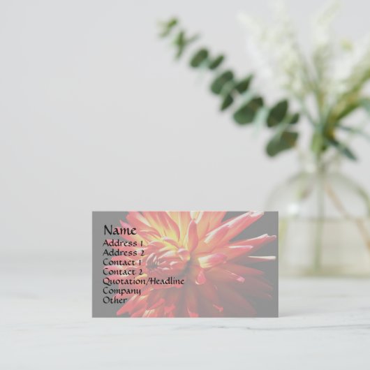 Red Yellow Dahlia Floral Business Card Visitenkarte (Stehend Vorderseite)