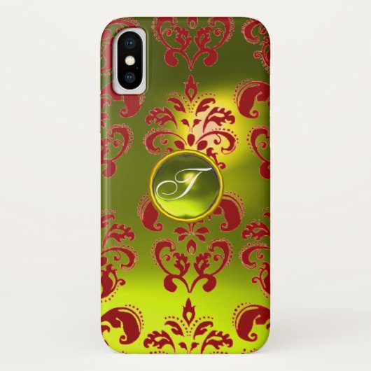 RED YELLOW DAMASK GEMSTONE MONOGRAMM Case-Mate iPhone HÜLLE (Rückseite)