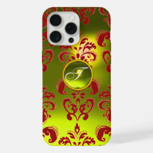 RED YELLOW DAMASK GEMSTONE MONOGRAMM Floral iPhone 15 Pro Max Hülle