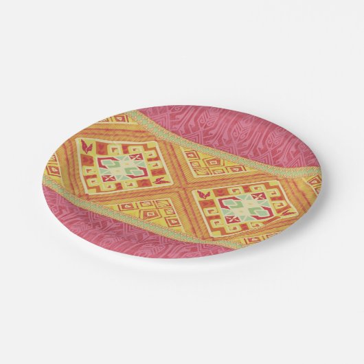 Red & Yellow Feathers Pappteller (Schrägansicht)