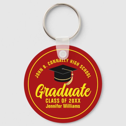 Red Yellow Graduate Custom 2025 Abschluss Schlüsselanhänger (Vorderseite)