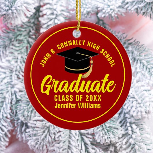 Red Yellow Graduate Custom Abschluss Weihnachten Keramik Ornament