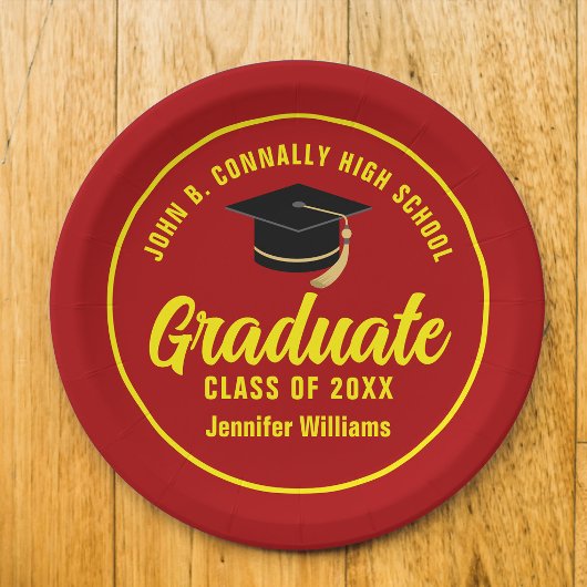 Red Yellow Graduate Custom Graduate Party Pappteller