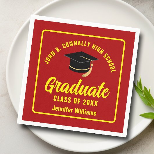 Red Yellow Graduate Custom Graduate Party Serviette