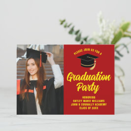 Red Yellow Graduate Foto 2025 Graduation Party Einladung