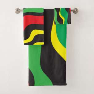 Red Yellow Green Black Rasta Wave Badhandtuch Set