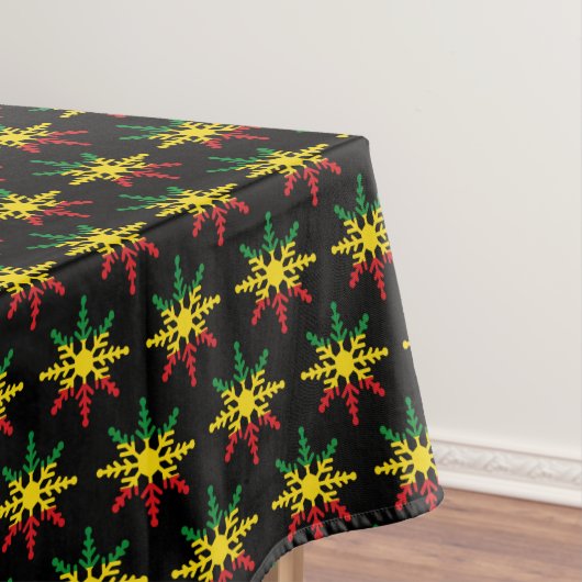 Red Yellow Green Black Snowflakes Pattern Rasta Tischdecke (Beispiel)