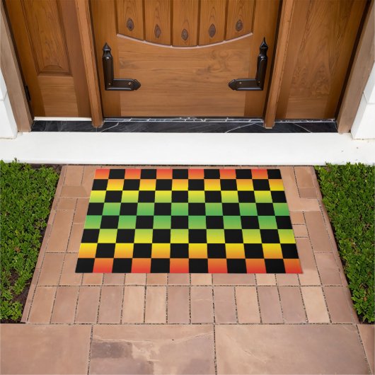 Red Yellow Green Rasta Ombre Checkerboard Fußmatte (Außenbereich)