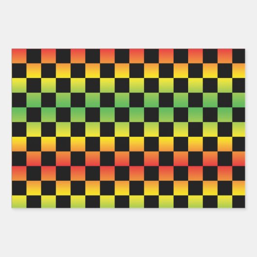 Red Yellow Green Rasta Ombre Checkerboard Geschenkpapier Set (Vorderseite)