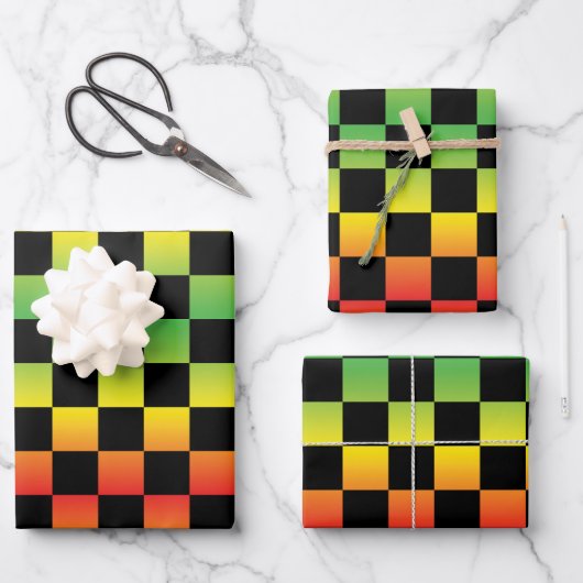 Red Yellow Green Rasta Ombre Checkerboard Geschenkpapier Set (Vorderseite)