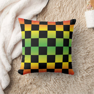 Red Yellow Green Rasta Ombre Checkerboard Kissen