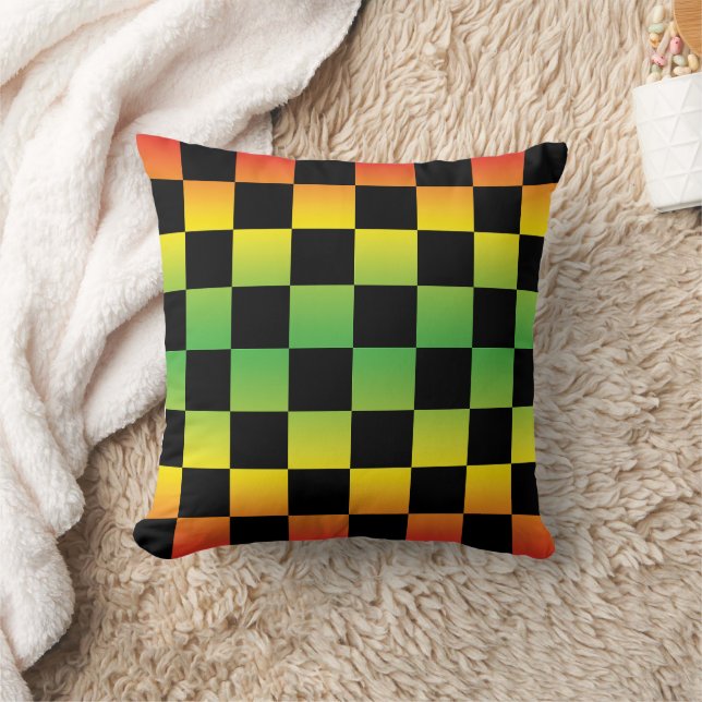 Red Yellow Green Rasta Ombre Checkerboard Kissen (Decke)