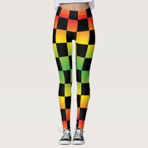 Red Yellow Green Rasta Ombre Checkerboard Leggings