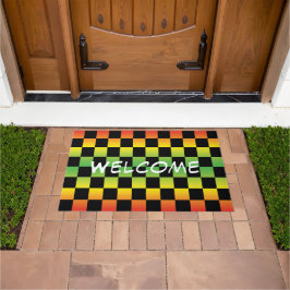 Red Yellow Green Rasta Ombre Checkerboard Willkomm Fußmatte