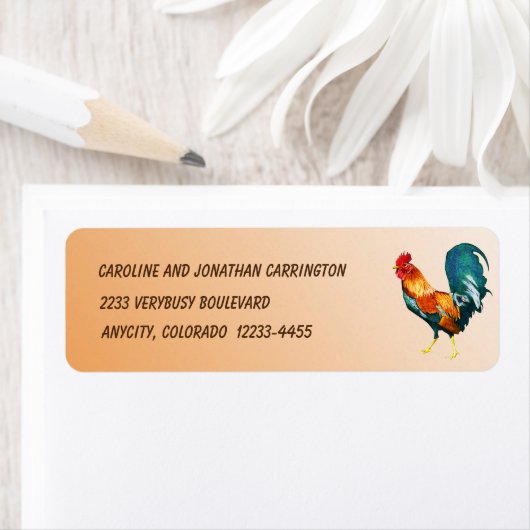 Red Yellow Green Rooster Bird Rücksendeadresse (Insitu)