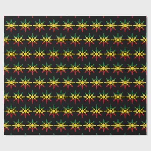 Red Yellow Green Stripes Rasta Weihnachtsschneeflo Geschenkpapier (Flach)