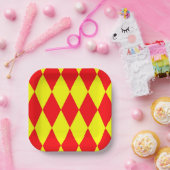 Red Yellow Harlequin Checkered Design  Pappteller (Party)