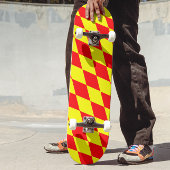 Red Yellow Harlequin Checkered Design  Skateboard