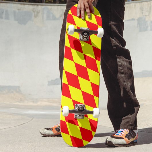 Red Yellow Harlequin Checkered Design  Skateboard