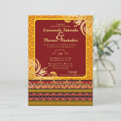 Red & Yellow Kente Wedding Invitation Gold Designs Einladung (Stehend Vorderseite)