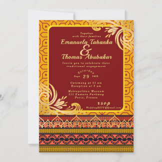 Red & Yellow Kente Wedding Invitation Gold Designs Einladung
