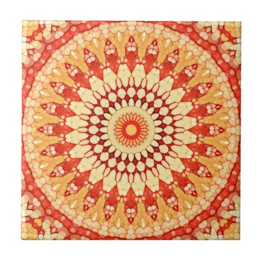 Red Yellow Orange Summer Sun Mandala Pattern Fliese (Vorderseite)