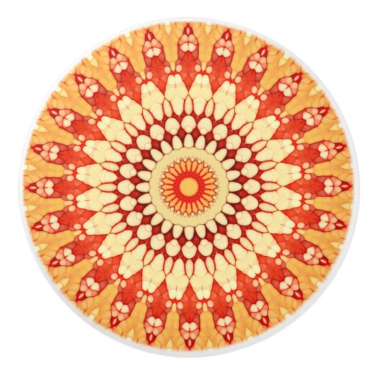 Red Yellow Orange Summer Sun Mandala Pattern Keramikknauf (Vorderseite)