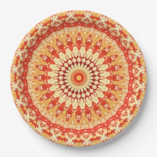 Red Yellow Orange Summer Sun Mandala Pattern Pappteller (Vorderseite)