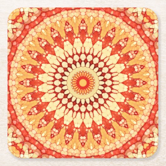 Red Yellow Orange Summer Sun Mandala Pattern Rechteckiger Pappuntersetzer (Vorderseite)