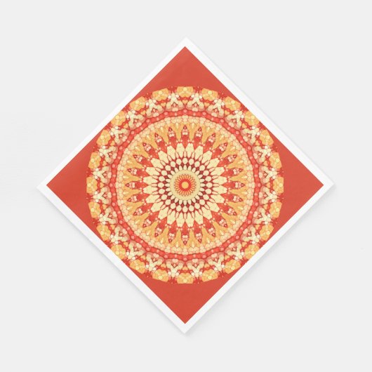 Red Yellow Orange Summer Sun Mandala Pattern Serviette (Ecke)