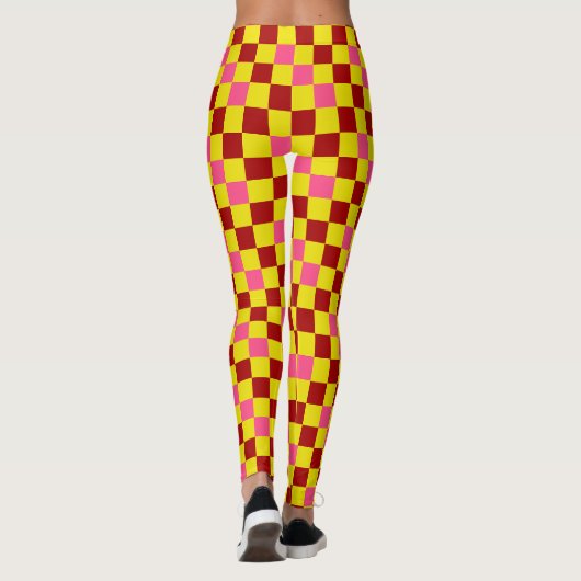 Red Yellow Pink Checkered Pattern Design  Leggings (Rückseite)