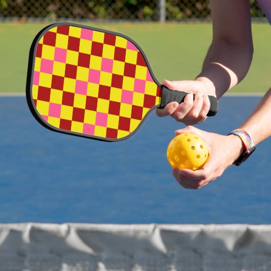 Red Yellow Pink Checkered Pattern Design  Pickleball Schläger (InSitu)