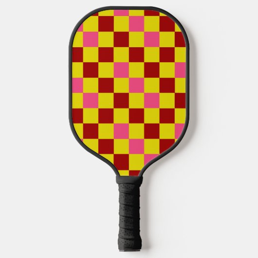 Red Yellow Pink Checkered Pattern Design  Pickleball Schläger (Vorderseite)