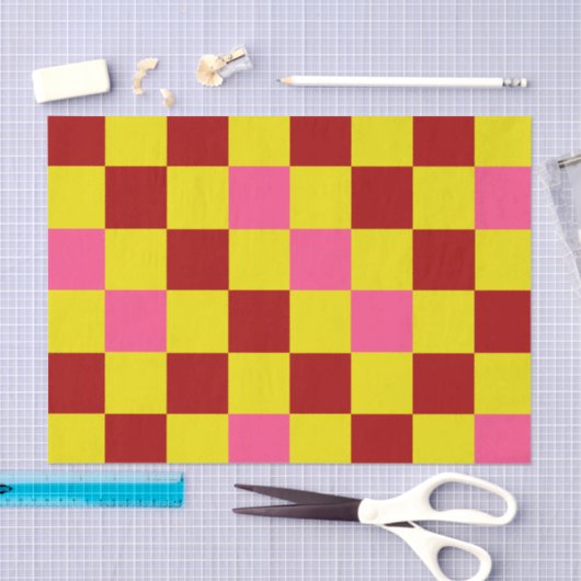 Red Yellow Pink Checkered Pattern Design  Seidenpapier (Handwerk)