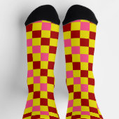 Red Yellow Pink Checkered Pattern Design  Socken (Oben)