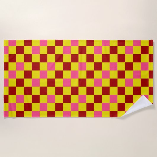 Red Yellow Pink Checkered Pattern Design Strandtuch (Vorderseite)